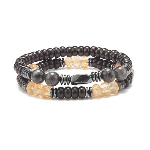 

PandaHall 2Pcs 2 Style Coconut & Natural Larvikite & Watermelon Stone Glass Stretch Bracelets Set, Gemstone Jewelry for Women, Inner..., Orange