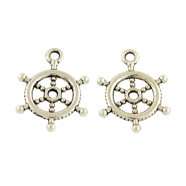 PandaHall Tibetan Style Alloy Helm Pendants, Cadmium Free & Lead Free, Antique Silver, 20x15x1.5mm, Hole: 2mm Alloy Anchor & Helm