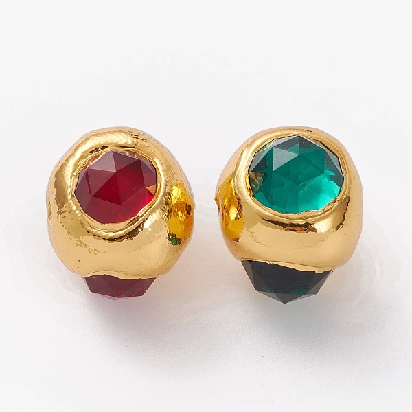 

PandaHall Glass Beads, with Golden Tone Brass Findings, Faceted Nuggets, 22.5~23.5x22~23x20~20.5mm, Hole: 1.6mm Glass Nuggets Multicolor