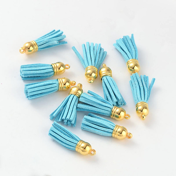 PandaHall Suede Tassels, with CCB Plastic Findings, Nice for DIY Earring or Cell Phone Straps Making, Golden, Light Sky Blue, 38x10mm, Hole...