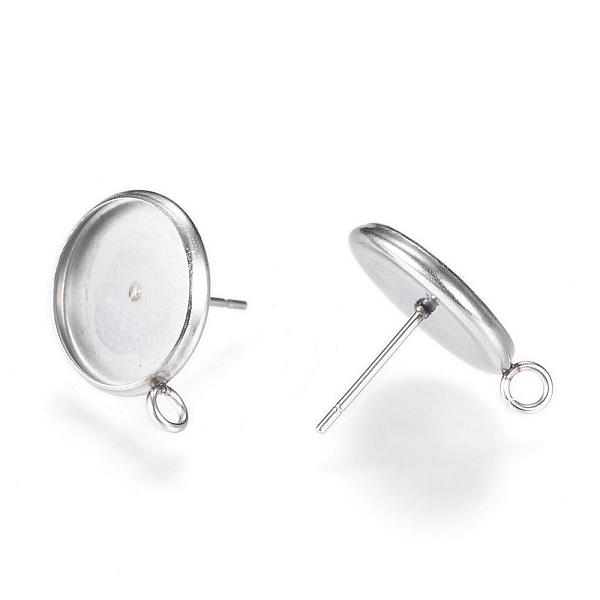 

PandaHall 304 Stainless Steel Stud Earring Settings, with Loop, Flat Round, Stainless Steel Color, Tray: 12mm, 17x14mm, Hole: 2mm, pin...