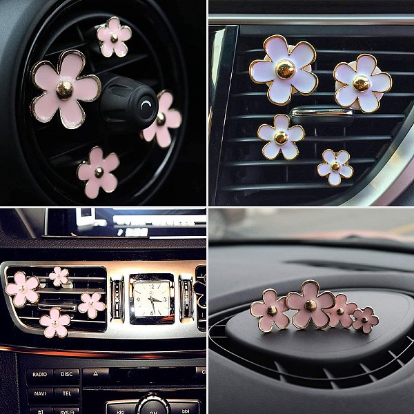 GORGECRAFT 4 Pack Daisy Flowers Air Vent Decorations Cute Automotive Interior Trim Car Air Freshener Clips (Pink)