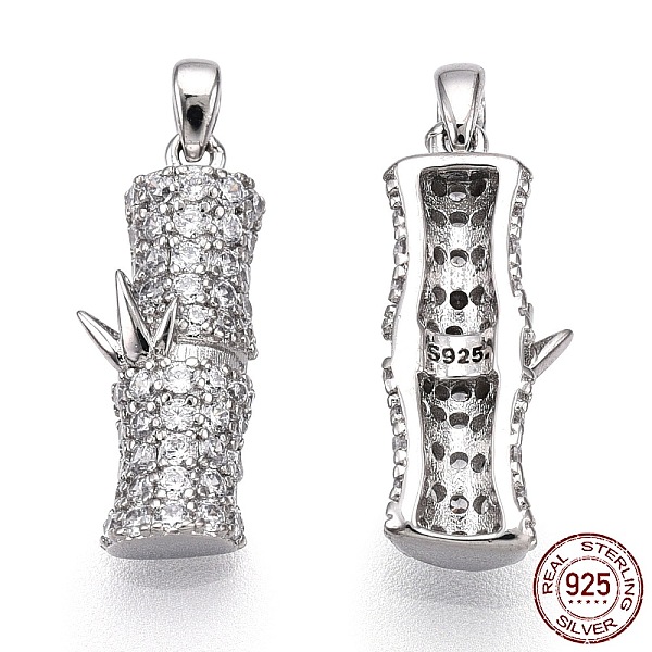 

PandaHall Rhodium Plated 925 Sterling Silver Micro Pave Cubic Zirconia Pendants, with S925 Stamp, Bamboo Charms, Nickel Free, Real Platinum..., Clear