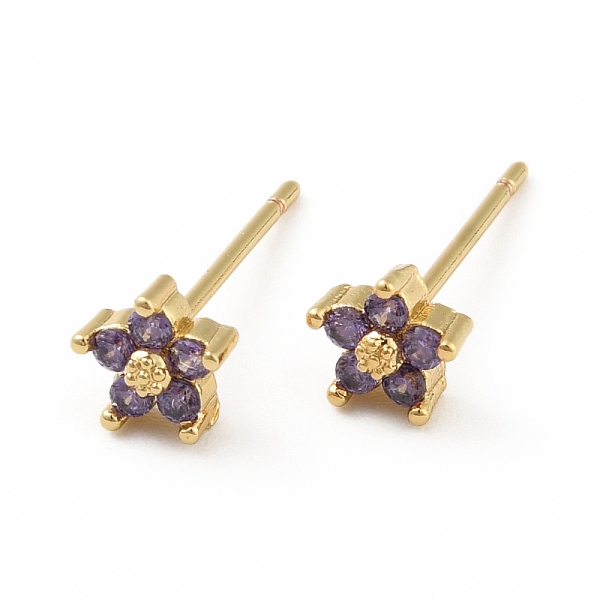 

PandaHall Cubic Zirconia Flower Stud Earrings, Real 18K Gold Plated Brass Jewelry for Women, Cadmium Free & Lead Free, Medium Purple...