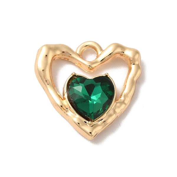 

PandaHall Rack Plating Alloy Pandants, with Glass, Nickel Free, Heart Charms, Golden, Dark Green, 19x19x5mm, Hole: 2.3mm Alloy+Glass Heart