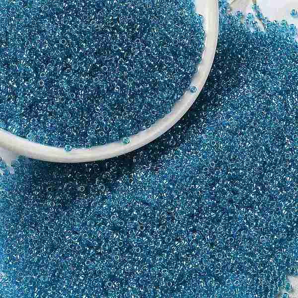

PandaHall MIYUKI Round Rocailles Beads, Japanese Seed Beads, (RR1823) Sparkling Blue Lined Aqua AB, 15/0, 1.5mm, Hole: 0.7mm, about..., Cyan