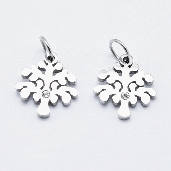 

PandaHall Eco-Friendly 316 Surgical Stainless Steel Micro Pave Cubic Zirconia Charms, Long-Lasting Plated, Tree, Stainless Steel Color..., Clear