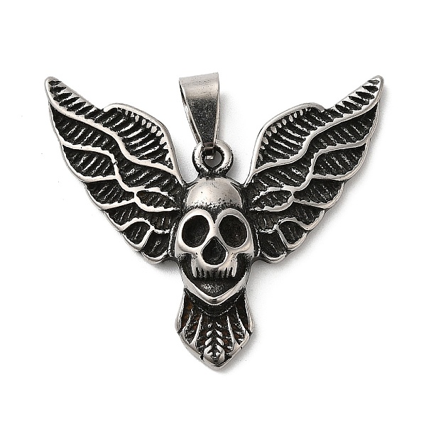 

PandaHall Titanium Steel Pendants, Antique Silver, Skull Bird Charm, 35x38x6mm, Hole: 8x4mm Titanium Steel Bird
