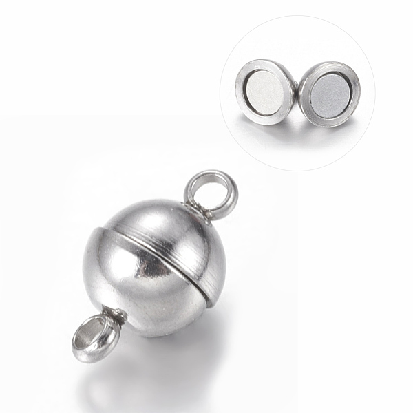 

PandaHall 304 Stainless Steel Magnetic Clasps with Loops, Round, Stainless Steel Color, 11.5x6mm, Hole: 1.6mm 304 Stainless Steel Round