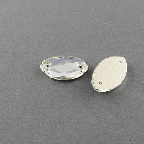 

PandaHall Sew on Rhinestone, Electroplate Glass Rhinestone, Two Holes, Garments Accessories, Faceted, Horse Eye, Clear, 12x6x3~4mm, Hole...