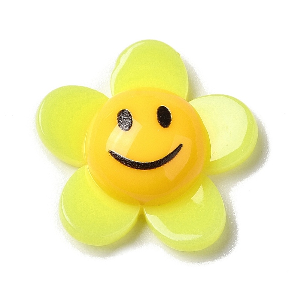 

PandaHall Acrylic Cabochons, Flower with Smiling Face, Yellow, 24.5x25.5x8.5mm Acrylic Flower Yellow