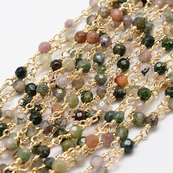 

PandaHall 3.28 Feet Faceted Round Natural Agate Handmade Beaded Chains, Unwelded, with Golden Brass Findings, Cadmium Free & Nickel Free &...