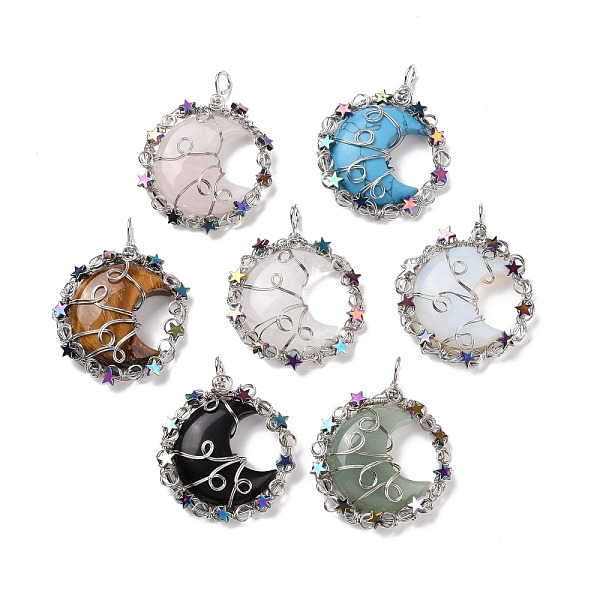 

PandaHall Natural & Synthetic Stone Big Pendants, with Platinum Tone Rack Plating Brass Findings and Star Non-magnetic Synthetic Hematite...