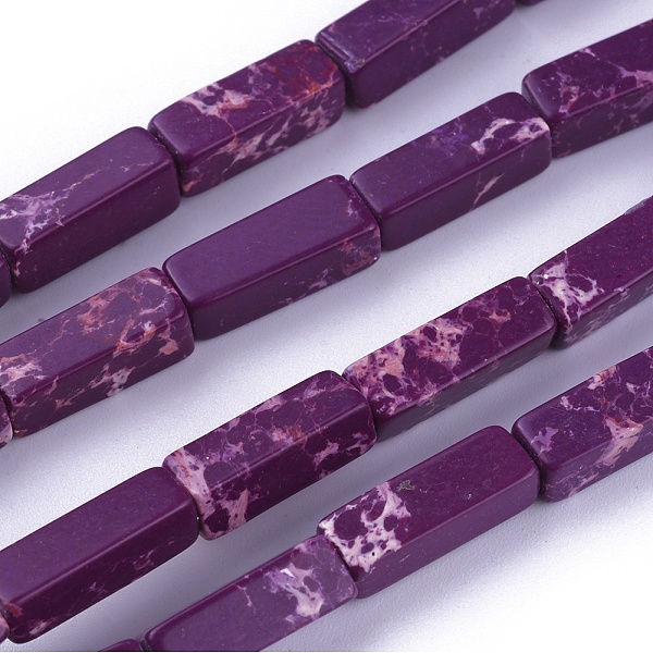 

PandaHall Synthetic Imperial Jasper Beads Strands, Dyed, Cuboid, Purple, 12~13.5x4~4.5mm, Hole: 0.8mm, about 29pcs/strand, 14.96 inch~15.19...