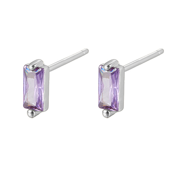 

PandaHall Cubic Zirconia Rectangle Stud Earrings, Silver 925 Sterling Silver Post Earrings, with 925 Stamp, Lilac, 7.8x3mm Cubic Zirconia..., Purple