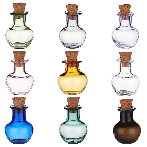 PandaHall DELORIGIN 9pcs Mini Colorful Glass Cork Bottles, 9 Colors Tiny Spell Jars Cute Wishing Bottles with Cork Stoppers Miniature...