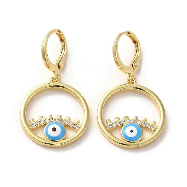 

PandaHall Evil Eye Real 18K Gold Plated Brass Dangle Leverback Earrings, with Enamel and Cubic Zirconia, Deep Sky Blue, 33.5x18.5mm Cubic...