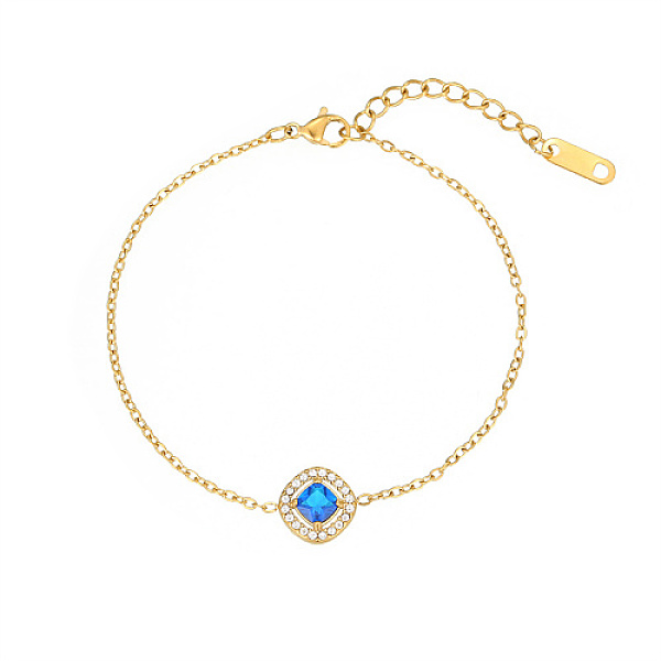 

PandaHall Rhombus Cubic Zirconia Link Bracelet, Golden Stainless Steels Cable Chains, Dodger Blue, 6-1/4 inch(16cm) Cubic Zirconia Rhombus
