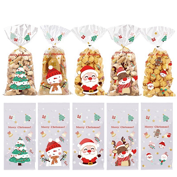 

PandaHall Christams Theme Self-adhesive Plastic Bakeware Bag, with Iron Wire Twist Ties, for Chocolate, Candy, Cookies, Rectangle, Mixed..., Multicolor