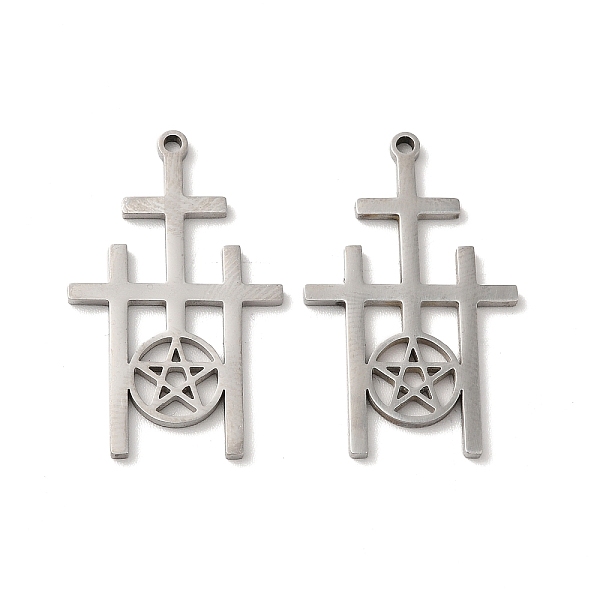 

PandaHall 304 Stainless Steel Pendant, Triple Cross with Star Charm, Stainless Steel Color, 30x18.5x1.5mm, Hole: 1.4mm 304 Stainless Steel...