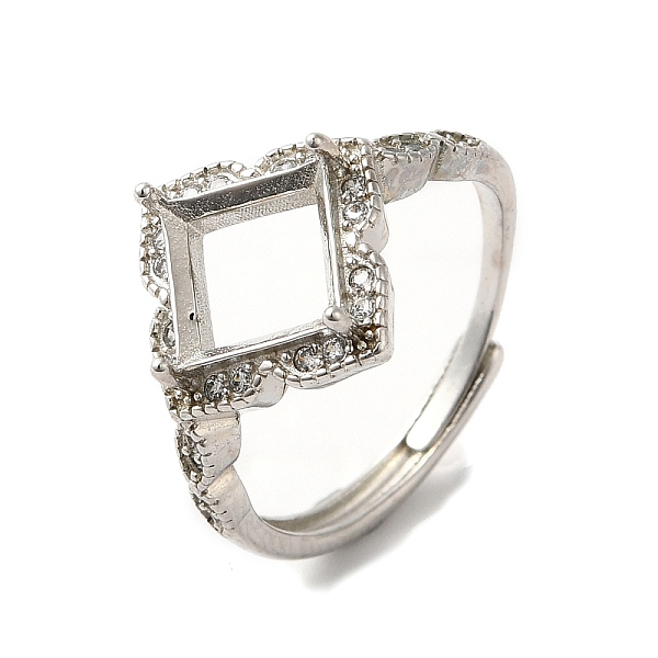 

PandaHall Adjustable Alloy Pad Ring Settings, with Clear Cubic Zirconia, Prong Ring Settings, 925 Sterling Silver Plated, Rhombus: US Size 8...