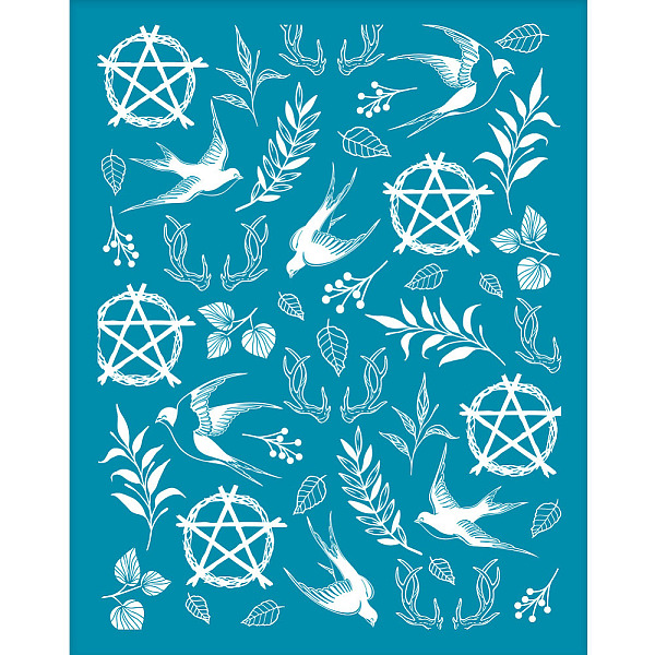 

PandaHall OLYCRAFT 4x5 Inch Swallow Leaf Clay Stencils Bird Antler Silk Screen for Polymer Clay Wheel of The Year Silk Screen Stencils Mesh..., Cyan