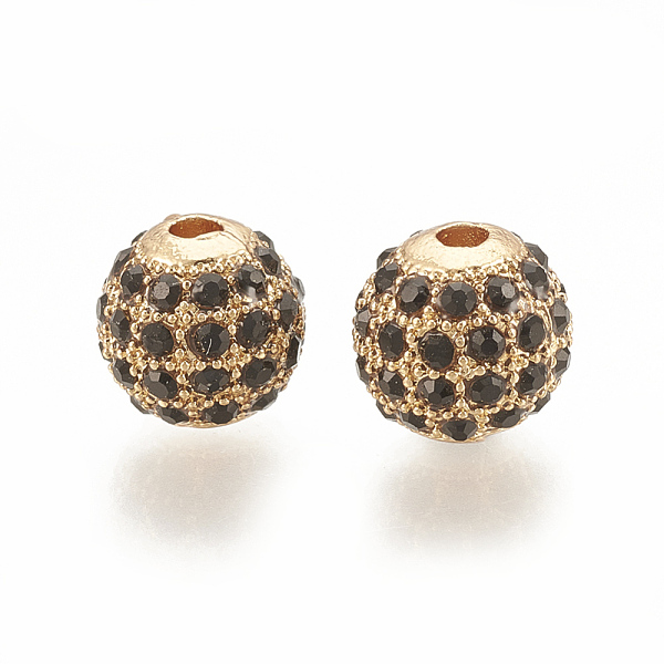 

PandaHall Alloy Bead, with Rhinestone, Round, Jet, Golden, 8x8mm, Hole: 1.5mm Alloy+Rhinestone Round Black