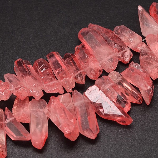 

PandaHall Natural Quartz Crystal Beads Strands, Nuggets, Tusk Shape, Dyed, Indian Red, 6~9x18~26mm, Hole: 1mm about 46pcs/strand, 16 inch...