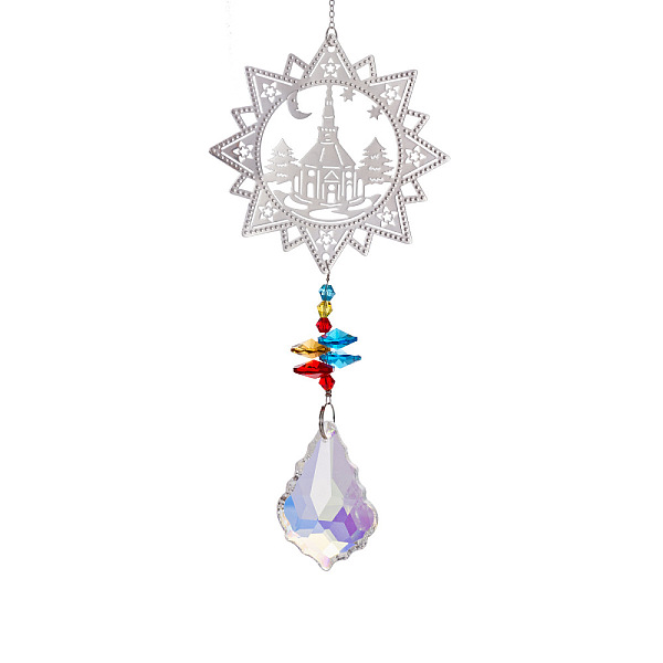 

PandaHall Crystal Glass Sun Catcher Pendant, Rainbow Maker, DIY Garden & Home Decoration, House, 385mm, Pendant: 50mm Glass House