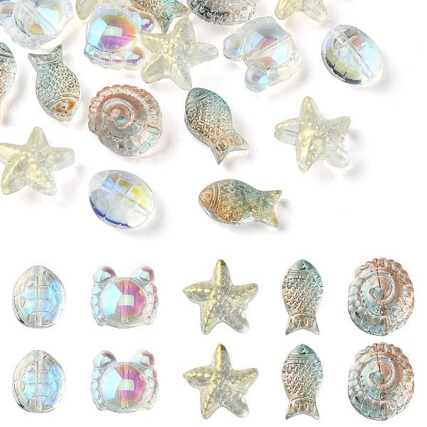 

PandaHall 25Pcs 5 Style Ocean Themed Transparent Glass Beads Sets, Mixed Shapes, Goldenrod, 12~15x8~15x5~9mm, Hole: 1mm, 5pcs/style Glass..., Gold