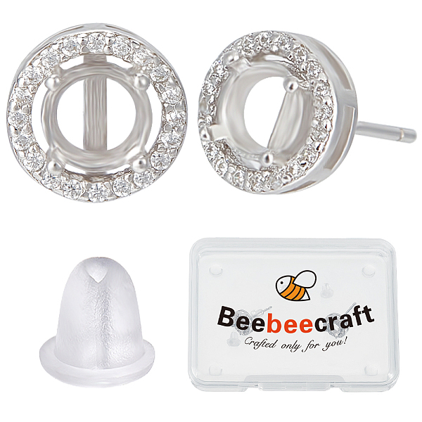 

PandaHall Beebeecraft 1 Pair Rhodium Plated 925 Sterling Silver Studs Earrings Finding, with Cubic Zirconia, Flat Round Earring Settings...