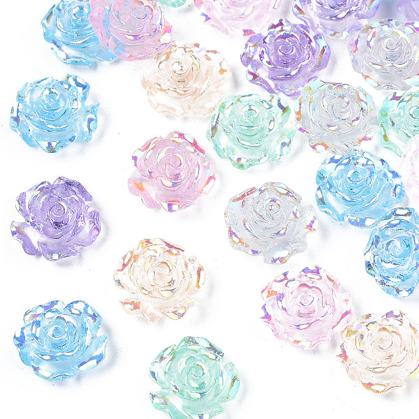 

PandaHall Transparent Resin Cabochons, AB Color Plated, Rose Flower, Mixed Color, 9.5x9.5x4.5mm Resin Flower Multicolor