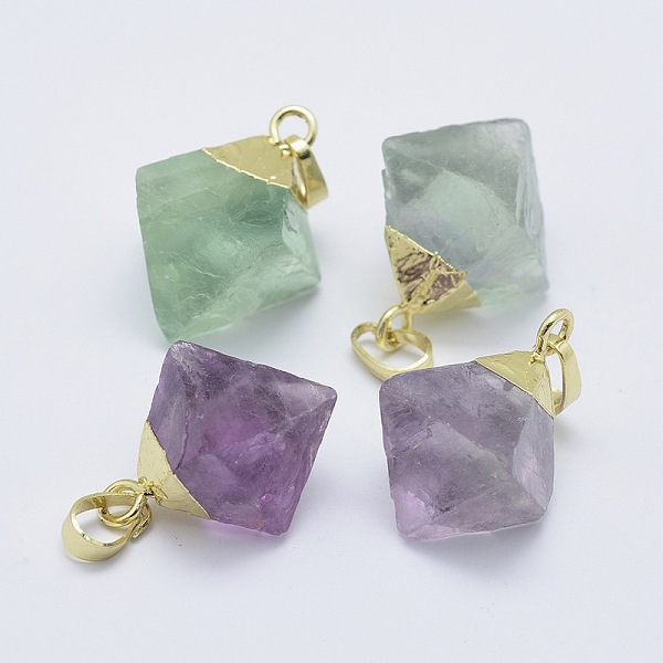 

PandaHall Natural Fluorite Pendants, with Brass Findings, Cone, Golden, 25~28x18~25x14.5~20mm, Hole: 4x6.5mm Fluorite Cone