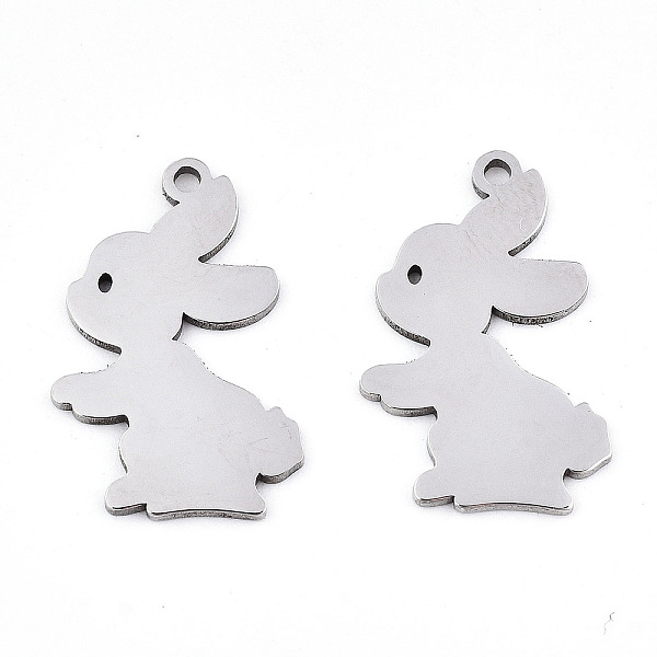 pandahall 201 stainless steel pendants, laser cut, rabbit, stainless steel color, 20.5x13x0.9mm, hole: 1.4mm 201 stainless steel rabbit