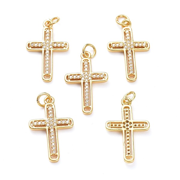 

PandaHall Brass Micro Pave Clear Cubic Zirconia Pendants, with Jump Ring, Long-Lasting Plated, Cross, Real 18K Gold Plated, 24x14.5x2mm...