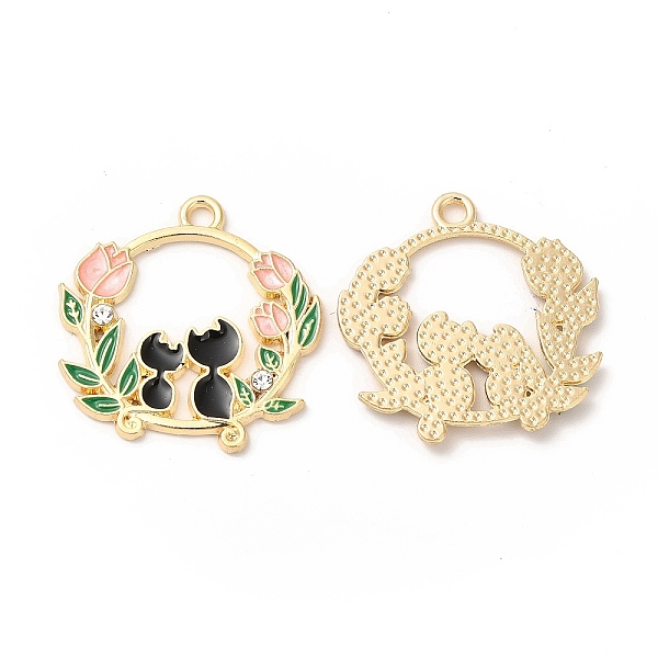 

PandaHall Alloy Enamel Pendants, with Rhinestone, Cadmium Free & Nickel Free & Lead Free, Golden, Flat Round with Cat & Flower Pattern..., Black