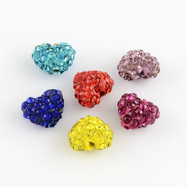 

PandaHall Heart Polymer Clay Grade A Rhinestone Beads, Mixed Color, 10x12.5x6.5mm, Hole: 2mm Polymer Clay+Glass Rhinestone Heart Multicolor