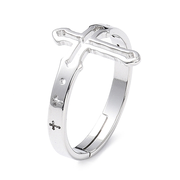 

PandaHall 304 Stainless Steel Hollow Out Cross Adjustable Ring for Women, Stainless Steel Color, Inner Diameter: 17mm 304 Stainless Steel