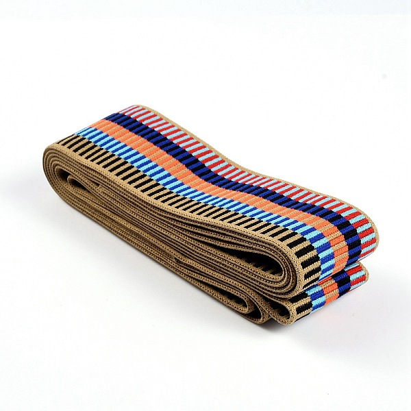 

PandaHall Nylon Elastic Ribbon, Flat with Pattern, Colorful, 50x1.3mm Elastic Fibre Stripe