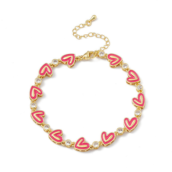 

PandaHall Brass Micro Pave Cubic Zirconia Chain Bracelets, Enamel Style Heart Link Chain Bracelet for Women, with Chain Extender & Lobster...