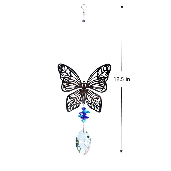 

PandaHall Glass Suncatchers, Stainless Steel Hanging Ornaments Home Garden Decoration, Butterfly, 320mm Glass Butterfly