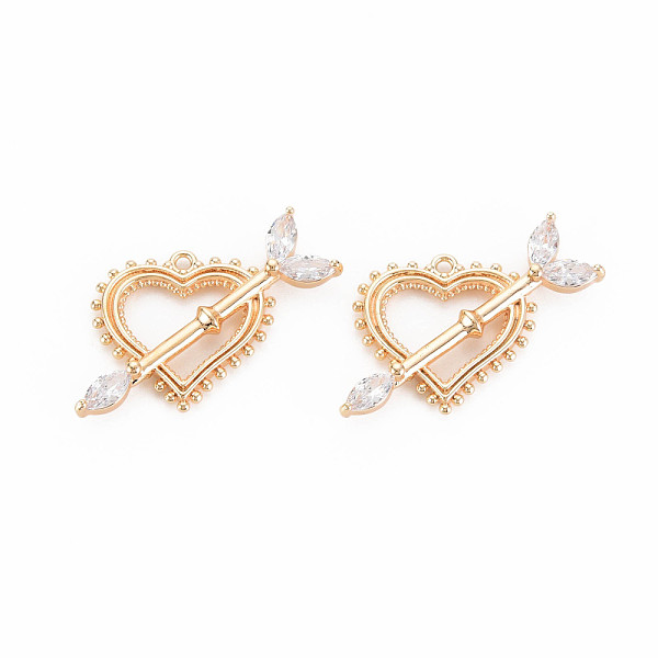 

PandaHall Brass Micro Pave Cubic Zirconia Pendants, Nickel Free, Real 18K Gold Plated, An Arrow Through A Heart, Clear, 17x29x3.5mm, Hole...