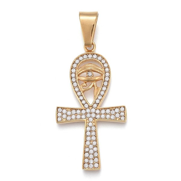 

PandaHall 304 Stainless Steel Pendants, with Crystal Rhinestone, Ankh Cross with Eye of Horus, Golden, 49x26x5mm, Hole: 6x12mm Stainless..., Clear