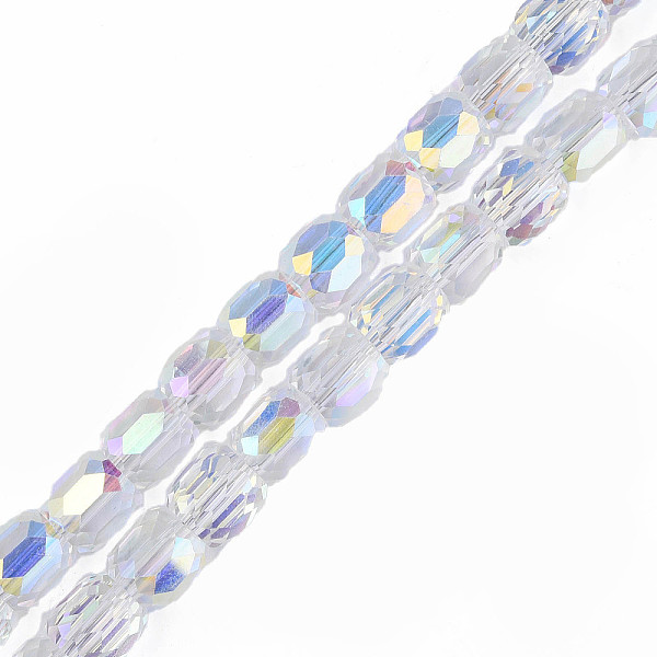 

PandaHall Electroplate Transparent Glass Beads Strands, AB Color Plated, Faceted, Column, Clear AB, 8x8mm, Hole: 1.2mm, about..., White