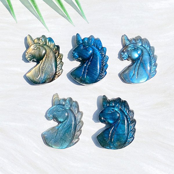 

PandaHall Natural Labradorite Carved Healing Unicorn Figurines, Reiki Energy Stone Display Decorations, 35x25mm Labradorite Unicorn