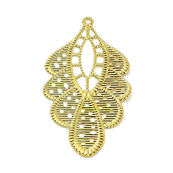 

PandaHall Rack Plating Iron Filigree Big Pendants, Flower Charm, Golden, 78x43x0.6mm, Hole: 2.4mm Iron Flower