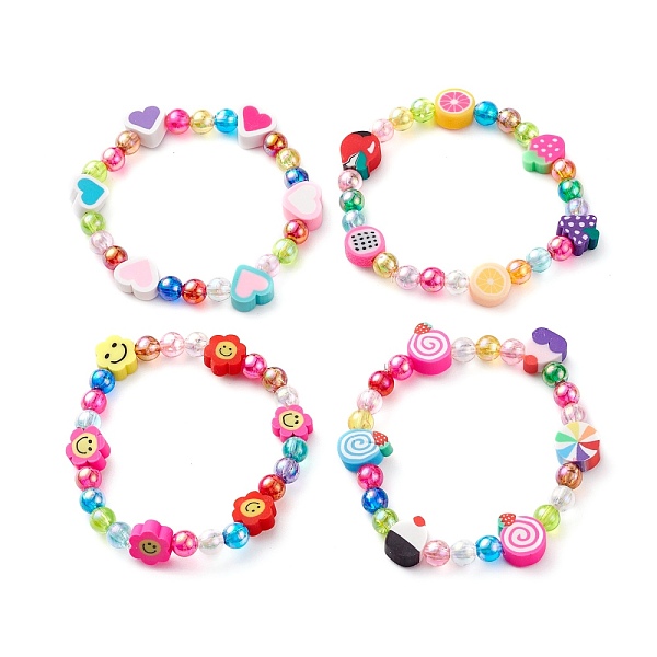 

PandaHall Transparent Acrylic Beads Stretch Kids Bracelets, with Polymer Clay Beads, Mixed Shape, Mixed Color, Inner Diameter: 1-3/4 inch..., Multicolor