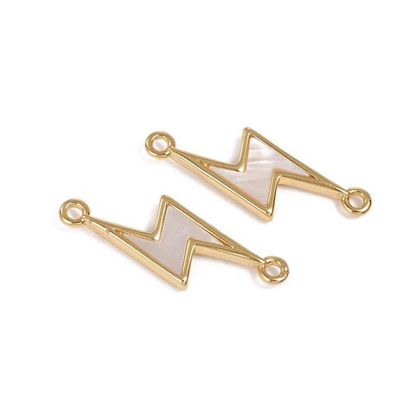 

PandaHall Natural White Shell Mother of Pearl Shell Links connectors, with Golden Plated Brass Findings, Long-Lasting Plated, Lightning Bolt...