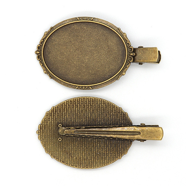 

PandaHall Zinc Alloy Alligator Hair Clip Findings, with Oval Tray, Antique Bronze, Tray: 30x40mm Alloy