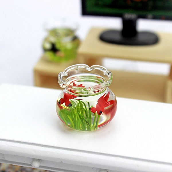 

PandaHall Miniature Food Play Scene Dollhouse Accessories, Mini Goldfish Tank, Red, 30x20mm Resin Fish Red